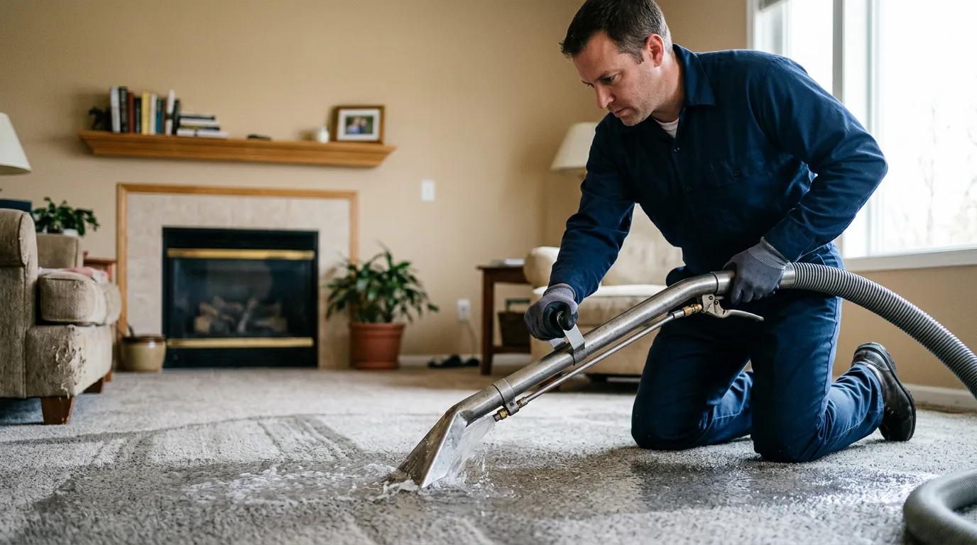 Water damage restoration technician working near Wayland, OH